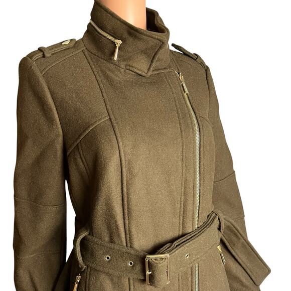 Michael Michael Kors Women’s Wool Blend Asymmetrical Gold Zipper Heavy Coat Med - Picture 2 of 9